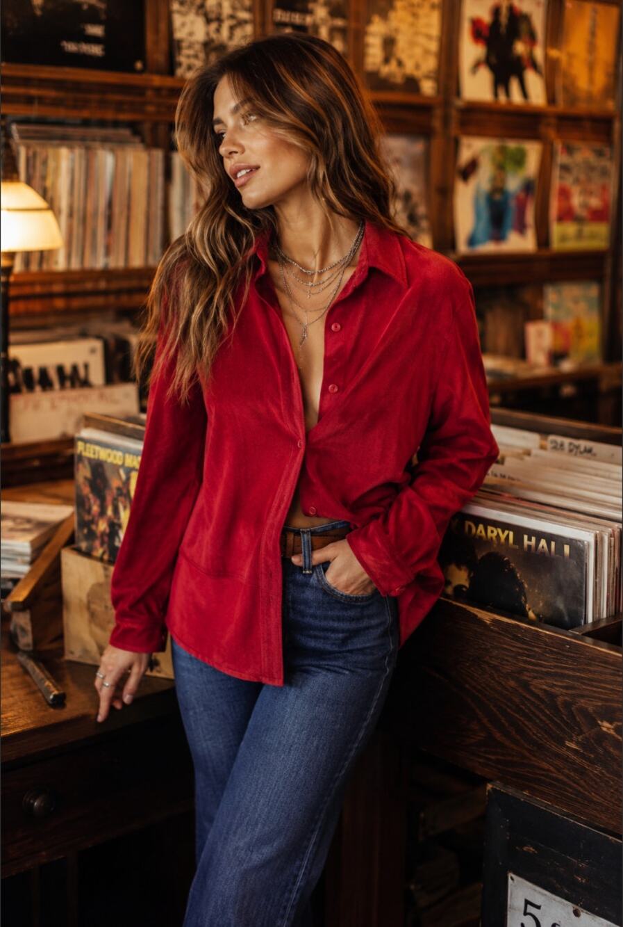 Casual Corner Annex Faux Suede Red Funky Y2k Lover Feminine 70's Button Jacket